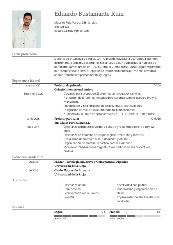 Plantilla de currículum para profesor
